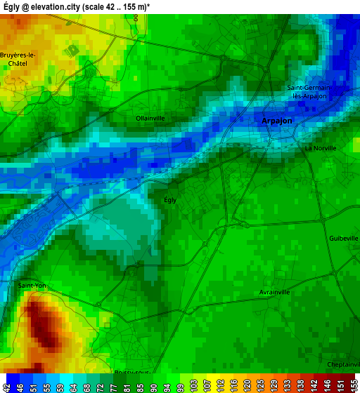 Égly elevation map