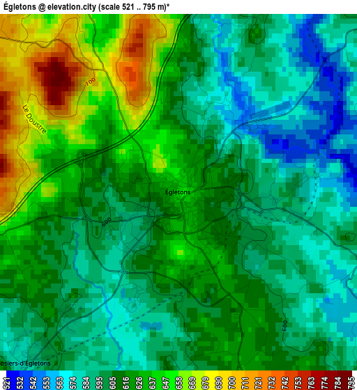 Égletons elevation map