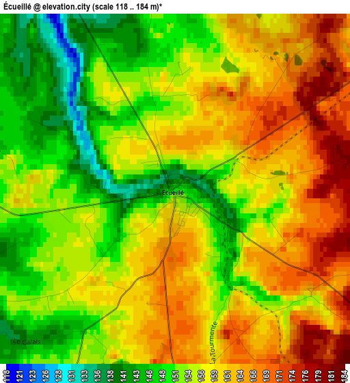 Écueillé elevation map