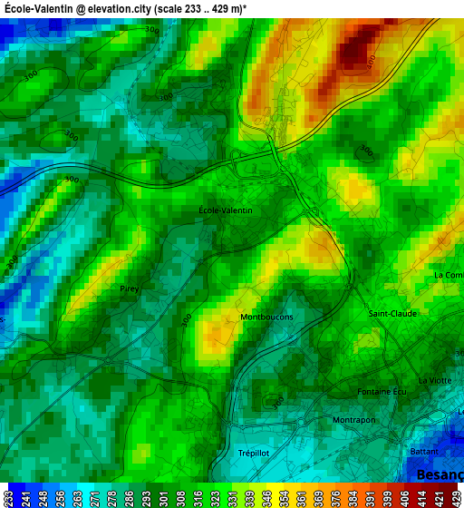 École-Valentin elevation map