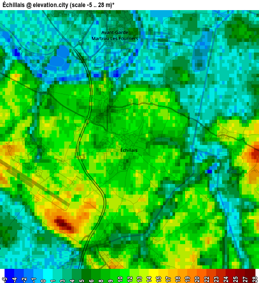 Échillais elevation map