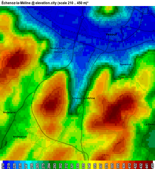 Échenoz-la-Méline elevation map