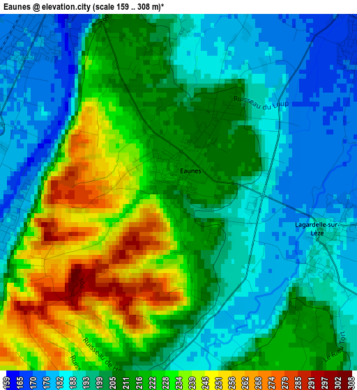 Eaunes elevation map