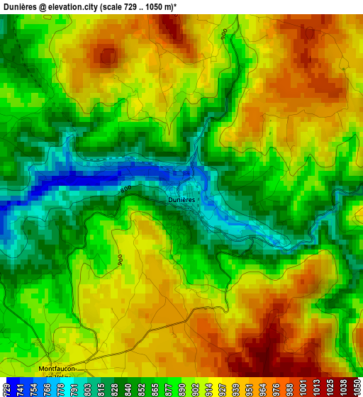 Dunières elevation map