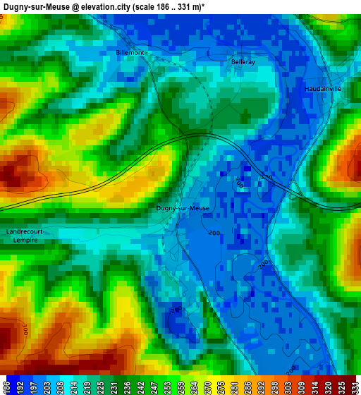 Dugny-sur-Meuse elevation map