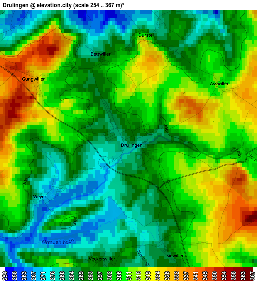 Drulingen elevation map