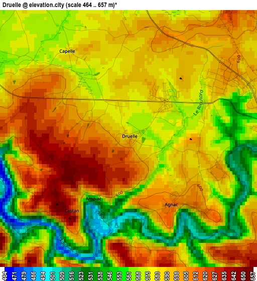 Druelle elevation map