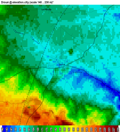 Droué elevation map