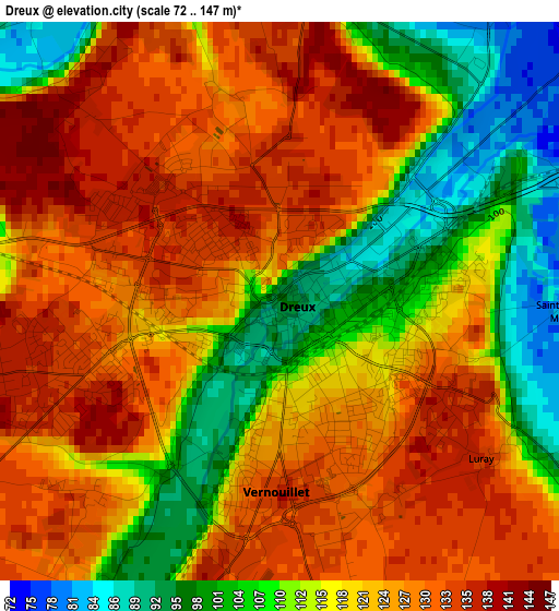 Dreux elevation map