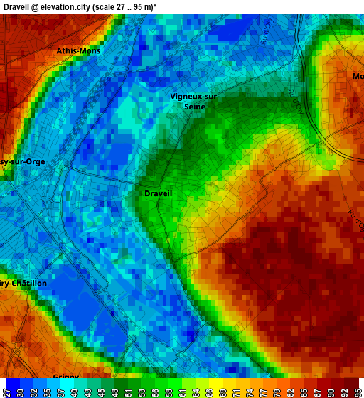 Draveil elevation map