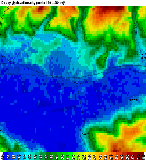 Douzy elevation map