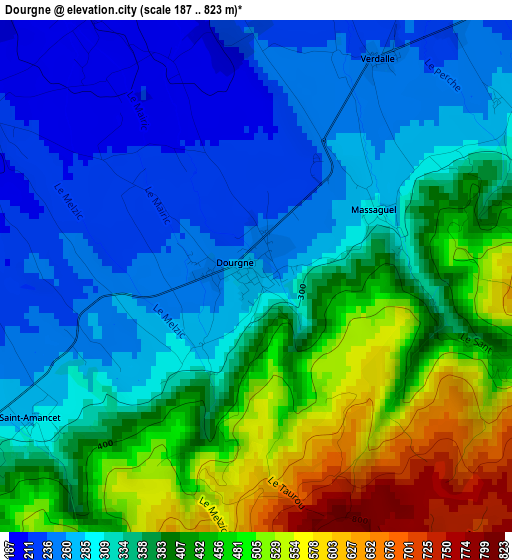 Dourgne elevation map