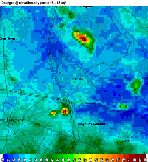 Dourges elevation map