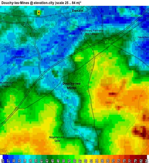 Douchy-les-Mines elevation map