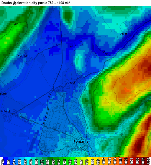 Doubs elevation map