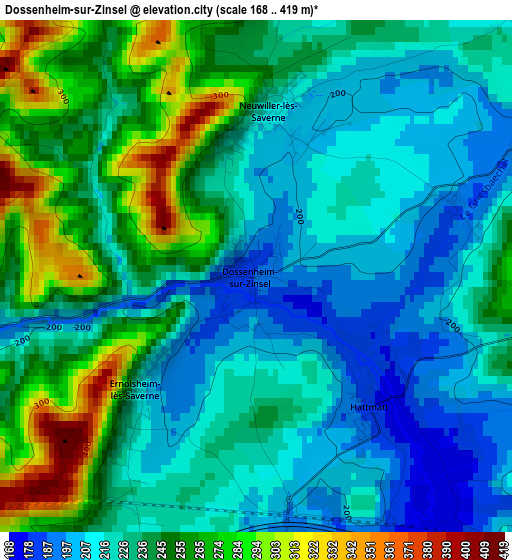 Dossenheim-sur-Zinsel elevation map