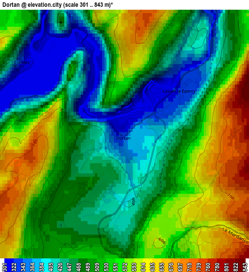 Dortan elevation map