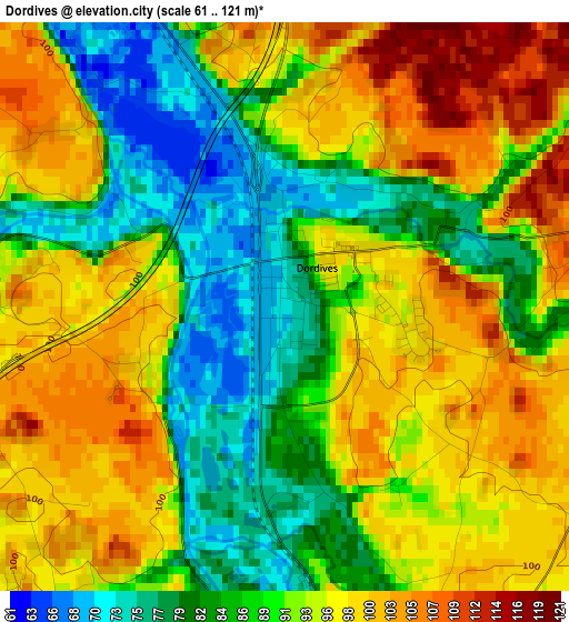 Dordives elevation map