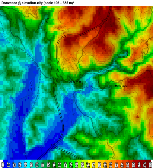 Donzenac elevation map