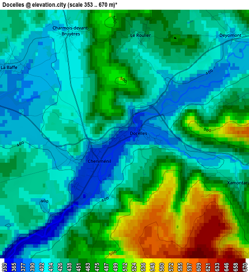 Docelles elevation map