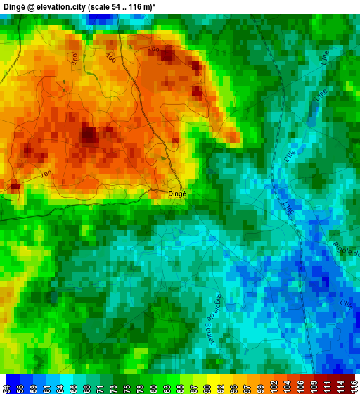 Dingé elevation map