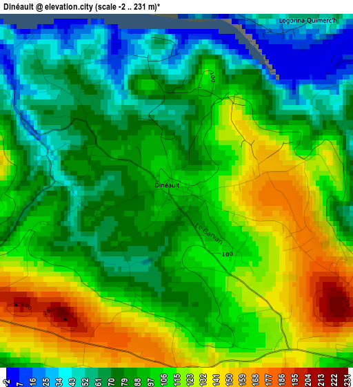 Dinéault elevation map