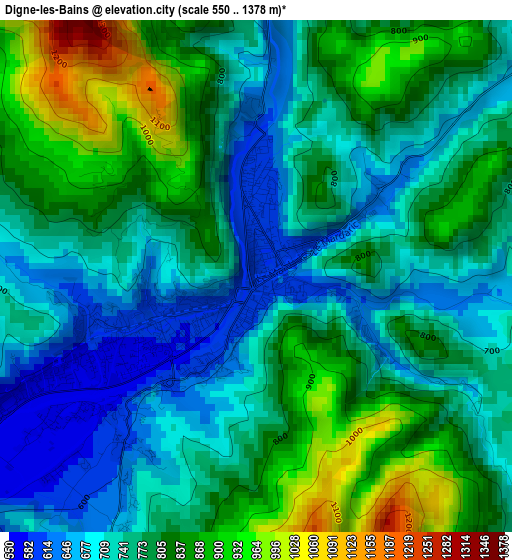 Digne-les-Bains elevation map