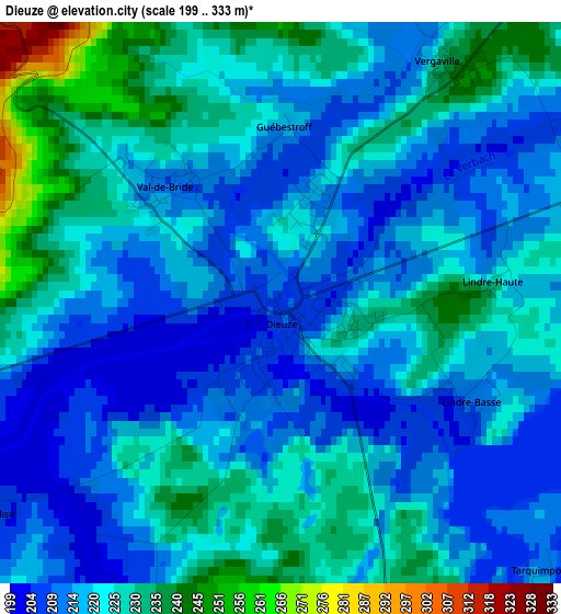 Dieuze elevation map