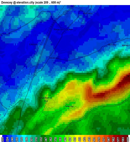 Devecey elevation map