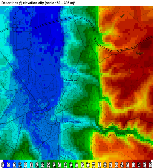 Désertines elevation map