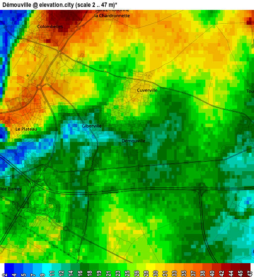 Démouville elevation map