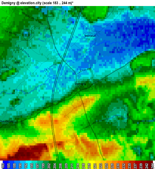 Demigny elevation map