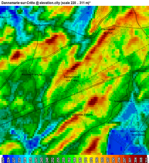 Dannemarie-sur-Crête elevation map