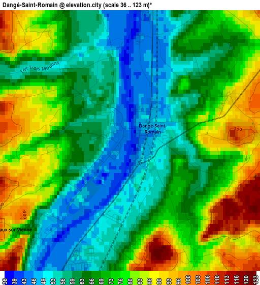 Dangé-Saint-Romain elevation map