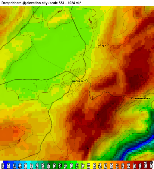 Damprichard elevation map