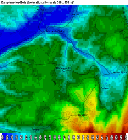 Dampierre-les-Bois elevation map