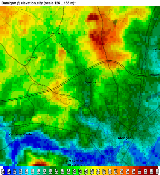 Damigny elevation map