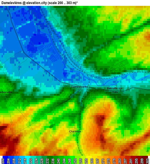 Damelevières elevation map