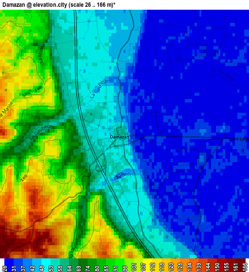 Damazan elevation map