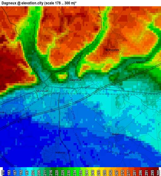 Dagneux elevation map