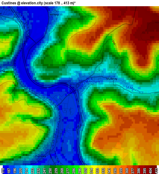 Custines elevation map