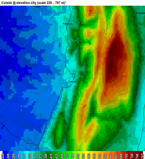 Cuisiat elevation map