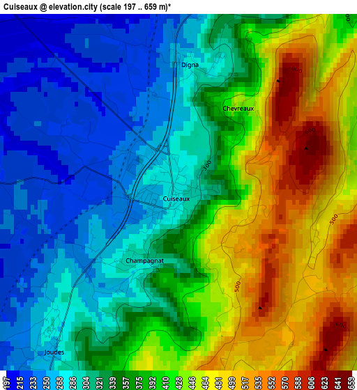 Cuiseaux elevation map