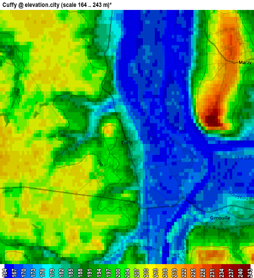 Cuffy elevation map