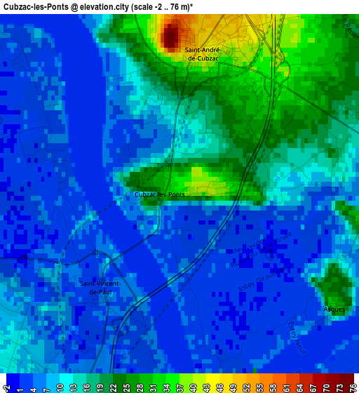 Cubzac-les-Ponts elevation map