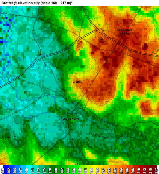 Crottet elevation map