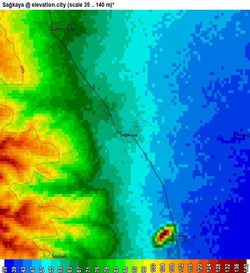 Sağkaya elevation map