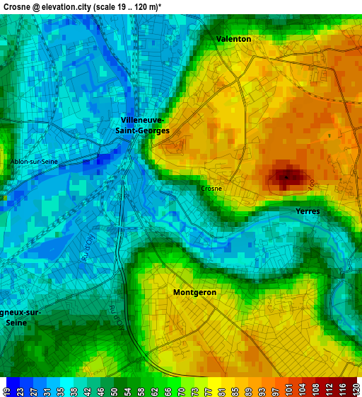 Crosne elevation map