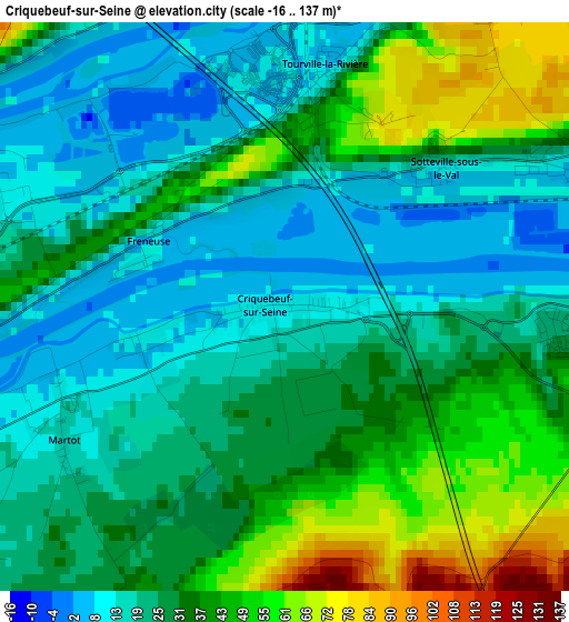 Criquebeuf-sur-Seine elevation map