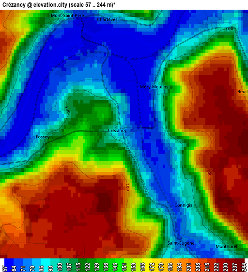 Crézancy elevation map